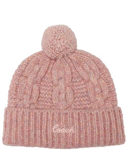 COACH Chain Cable Knit Pom Beanie