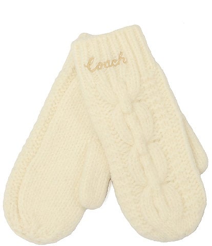 COACH Chain Cable Knit Wool Blend Mittens