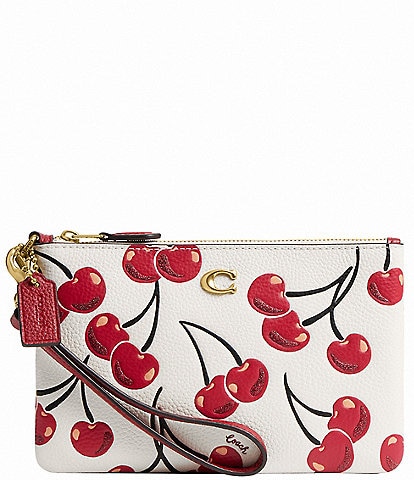 COACH Small Leather Cherry Print Wristlet