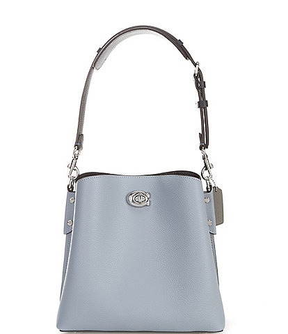 COACH Small Colorblock Leather Willow Silver Tone Bucket Crossbody Bag