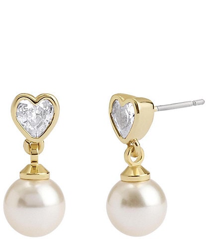 COACH Crystal Heart Pearl Drop Earrings