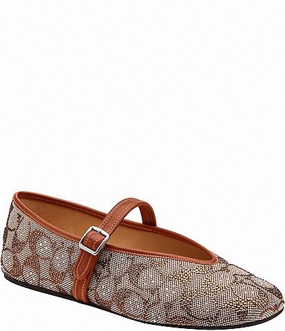 COACH Crystal Signature Jacquard Logo Mary Jane Flats