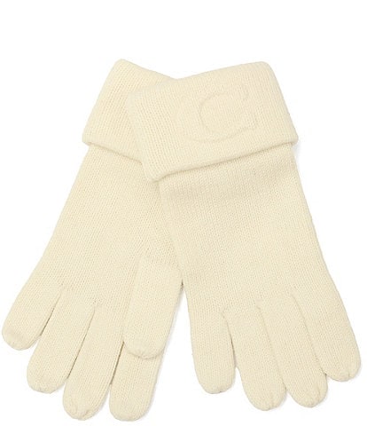 COACH Embossed C Traditional Five Finger Knit Gloves