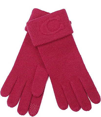 COACH Embossed C Traditional Five Finger Knit Gloves