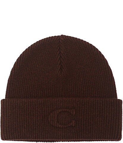 COACH C Embossed Ribbed Knit Beanie