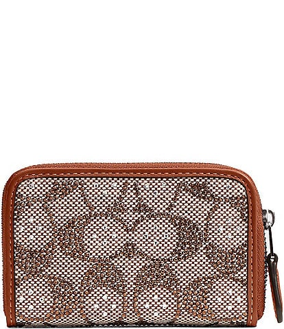 COACH Essential Small Zip Around Crystal Signature Jacquard Wallet