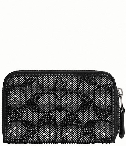 COACH Essential Small Zip Around Crystal Signature Jacquard Contrast Trim Wallet