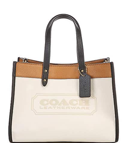 COACH Field Signature Logo White Colorblock Pebble Leather Tote Bag