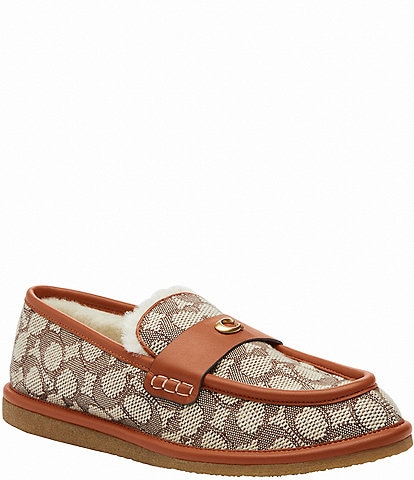 COACH Forest Signature Jacquard Faux Shearling Slippers