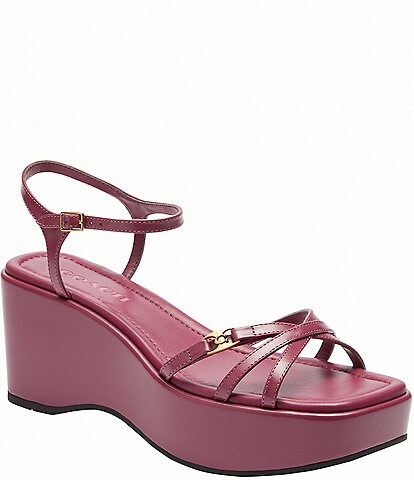 COACH Ginny Leather Ankle Strap Platform Sandals