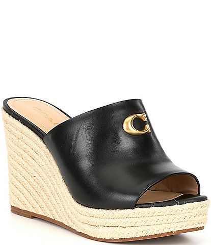 COACH Gloria Leather Espadrille Wedge Sandals