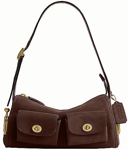 COACH Haversack 27 Suede Turnlock & Kisslock Pocket Shoulder Bag