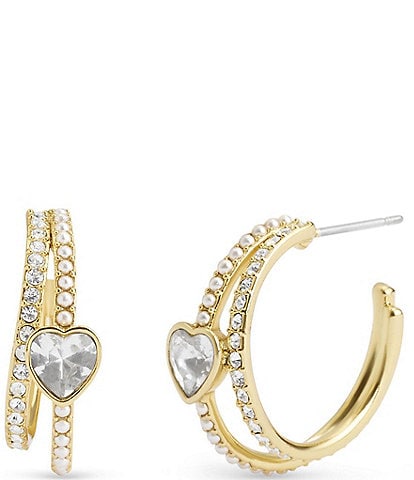 COACH Heart Crystal Pearl Hoop Earrings