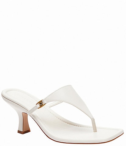 COACH Heritage Plaque Leather Kitten Heel Thong Sandals