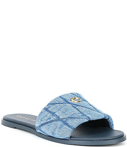 COACH Holly Quilted Denim Slide Sandals