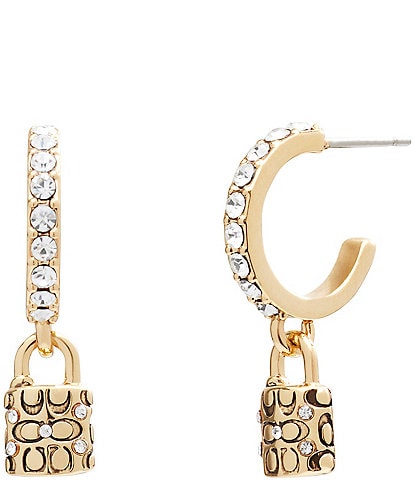 COACH Iconic Crystal Padlock Tennis Huggie Hoop Earrings