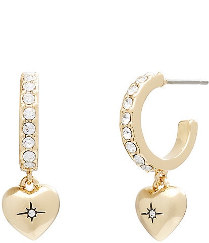 COACH Iconic Heart Crystal Huggie Hoop Earrings