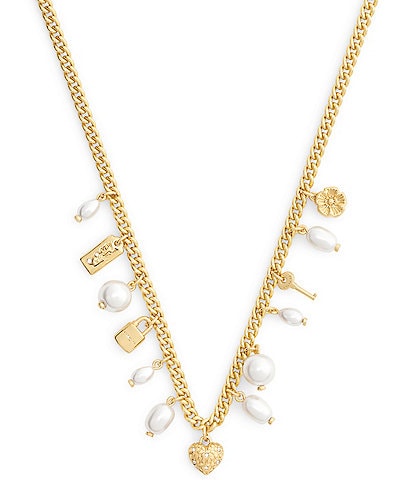 COACH Iconic Pearl Signature Charm Bib Collar Necklace