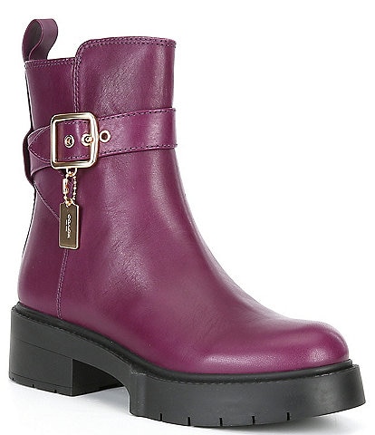 COACH Lacey Leather Buckle Lug Sole Booties
