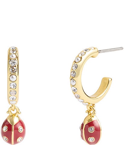 COACH Ladybug Rhinestone Charm Huggies Earrings