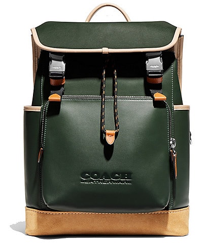 Coach League Leather/Suede Flap Backpack