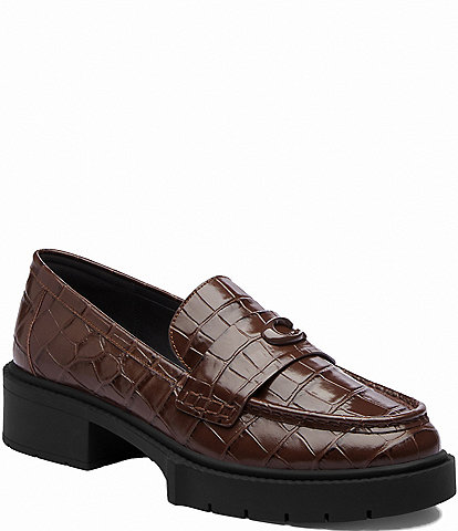COACH Leah Crocodile Embossed Leather Chunky Loafers