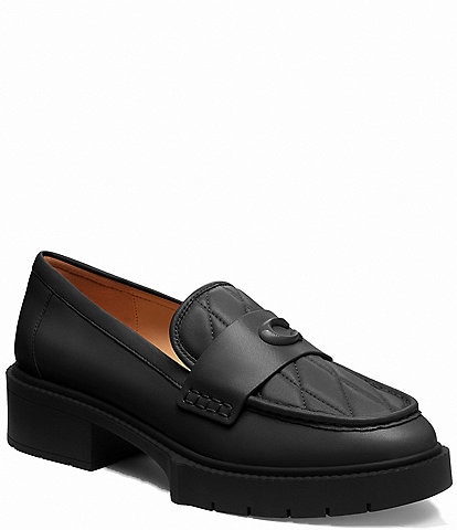 COACH Leah Quilted Leather Lug Sole Block Heel Loafers