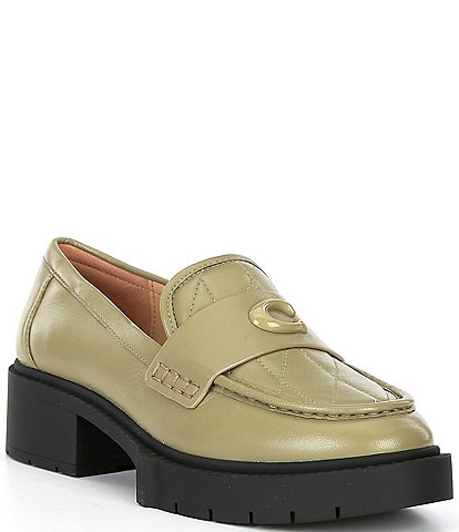 COACH Leah Quilted Leather Lug Sole Block Heel Loafers