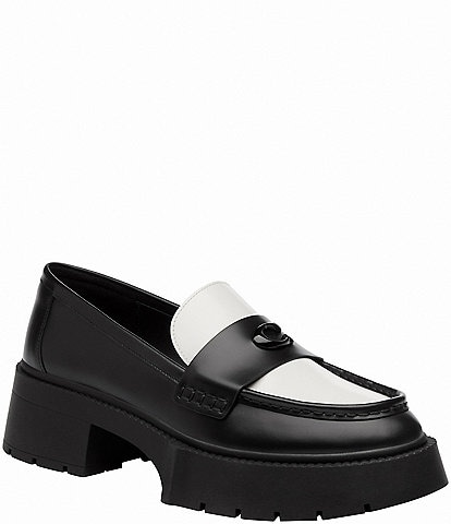 COACH Leah Smooth Leather Chunky Platform Loafers