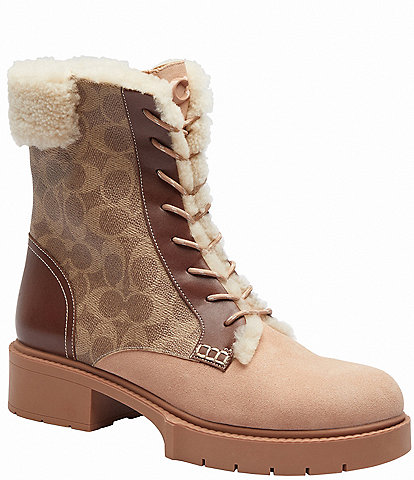 COACH Leighton Signature Shearling Trimmed Combat Boots