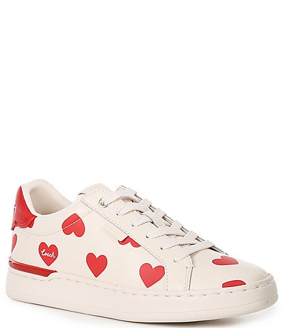 COACH Lowline Heart Print Leather Lace-Up Sneakers