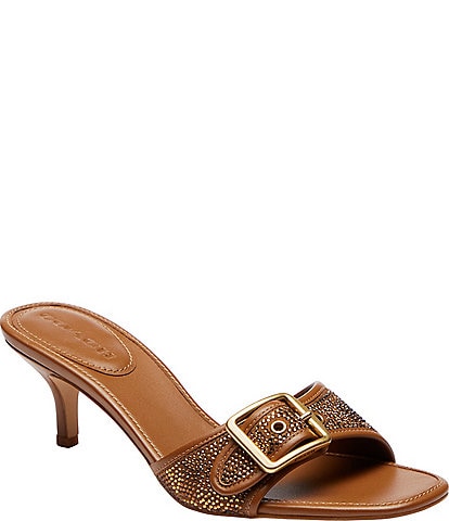COACH Margot Crystal Leather Kitten Heel Sandals