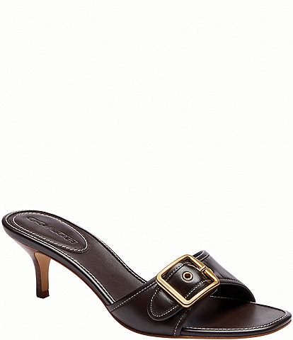 COACH Margot Leather Buckle Hardware Slide Sandals