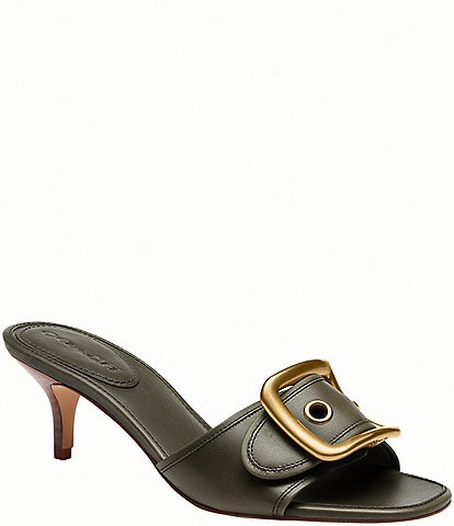 COACH Margot Oversized Buckle Leather Heel Sandals