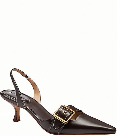 COACH Margot Signature Leather Buckle Hardware Slingback Pumps
