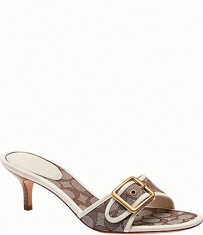 COACH Margot Signature Logo Jacquard Colorblock Buckle Slide Sandals