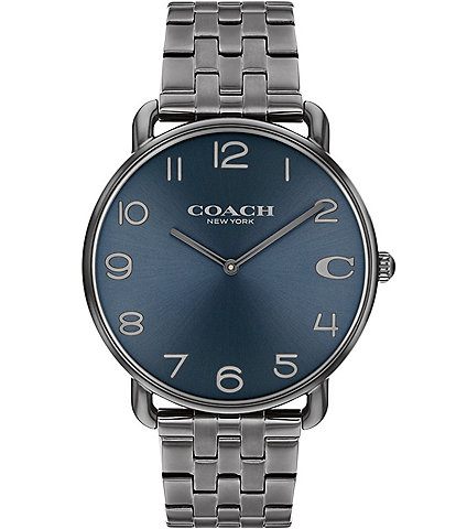COACH Men's Blue Dial Elliot Quartz Analog Gunmetal Tone Stainless Steel Bracelet Watch