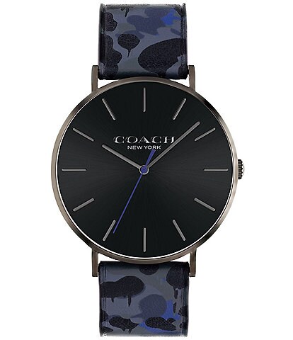 COACH Men's Charles Quartz Analog Blue Camo Leather Strap Watch