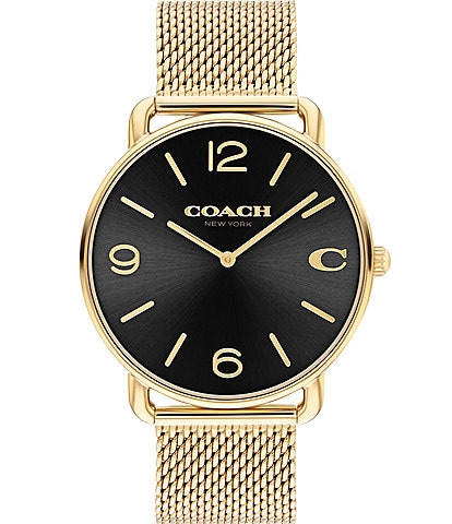 COACH Men's Elliot Quartz Analog Black Dial Gold Mesh Bracelet Watch