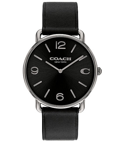 COACH Men's Elliot Quartz Analog Black Leather Strap Watch