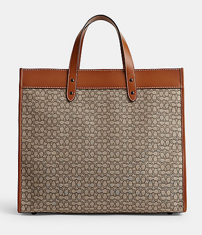 COACH Micro Signature Jacquard/Refined Calfskin Leather Field Tote Bag