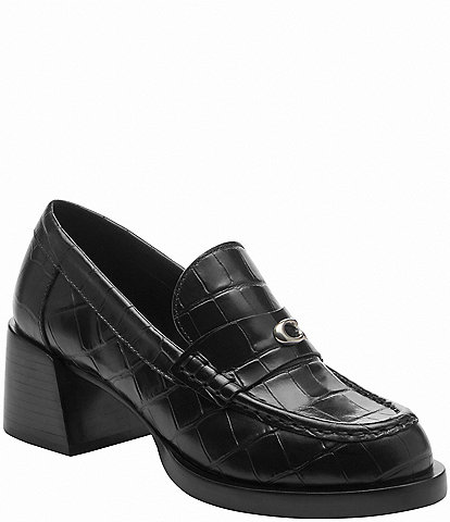 COACH Natalie Leather Crocodile Embossed Loafers