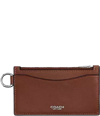 Coach Natural Grain Leather Zip Card Case