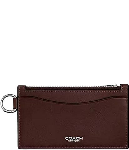 Coach Natural Grain Leather Zip Card Case