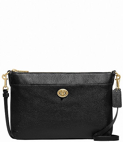 COACH Polly Pebble Leather Top Zip Gold Hardware Crossbody Bag