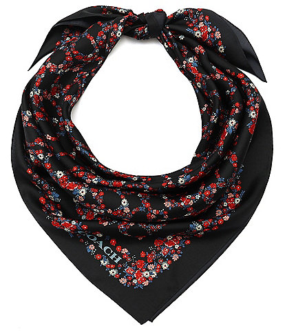COACH Posey Floral Cluster Signature C Printed Silk Square Scarf
