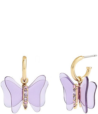 COACH Purple Butterfly Charm Huggies Earrings