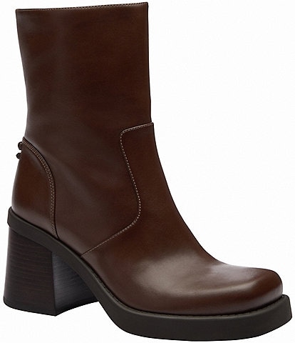COACH Sculpted C Leather Block Heel Booties