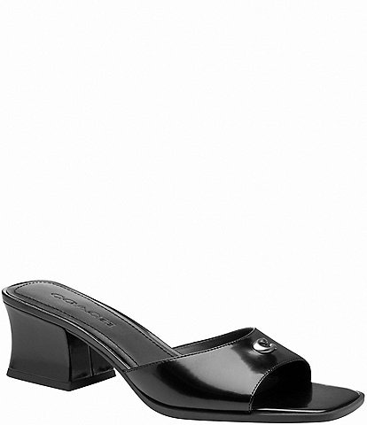 COACH Sculpted C Leather Block Heel Slide Sandals