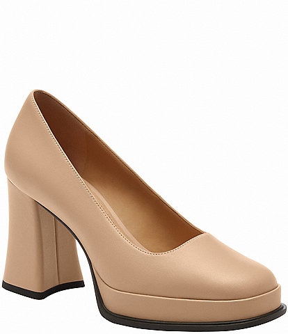COACH Sculpted C Leather Square Toe Platform Block Heel Pumps